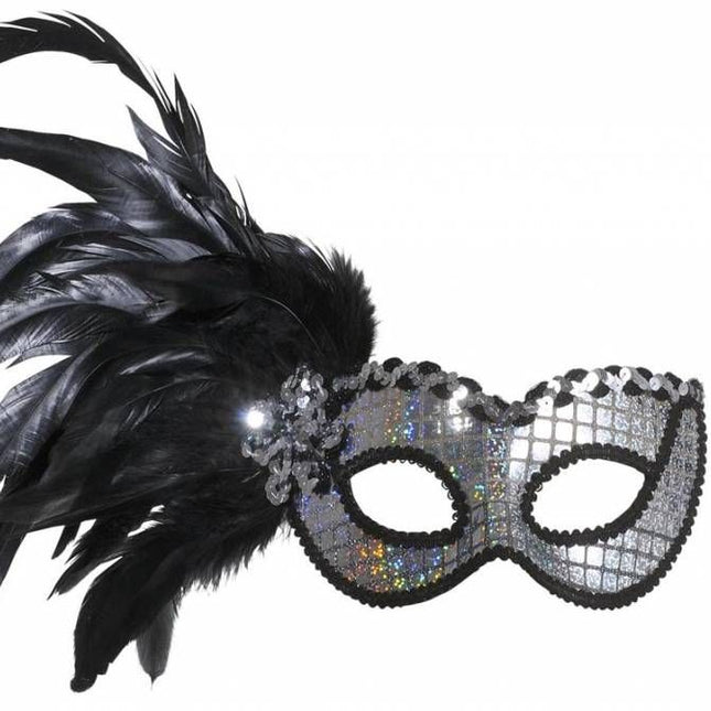 Halloweenaccessoires oogmasker holografisch met veren
