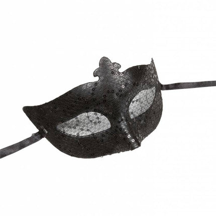 Halloweenaccessoires oogmasker zwart met pailletten en tule