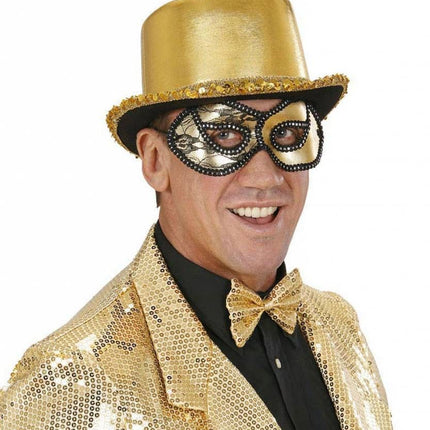 Halloweenaccessoires oogmasker zwart/goud met kant op ogen