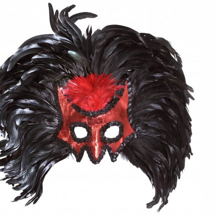 Halloweenaccessoires oogmaskerduivel met jumbo veren