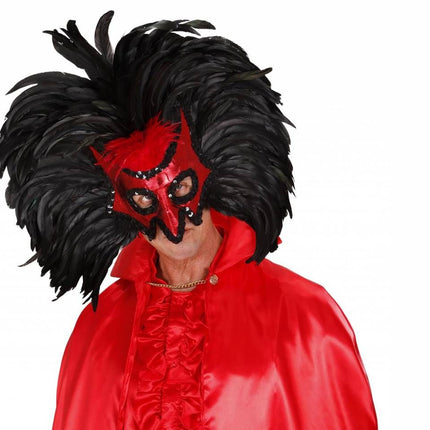 Halloweenaccessoires oogmaskerduivel met jumbo veren