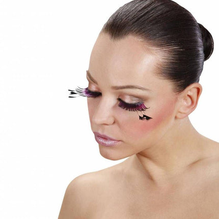 Halloweenaccessoires oogwimpers met 3 veren aan de zijkant