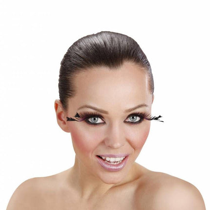 Halloweenaccessoires oogwimpers met 3 veren aan de zijkant