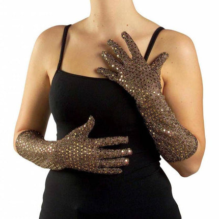 Halloweenaccessoires pailletten handschoenen goud/zilver