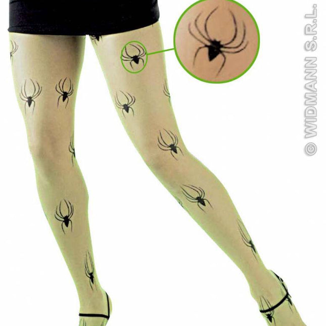 Halloweenaccessoires: Panty met spinnen in 3 kleuren
