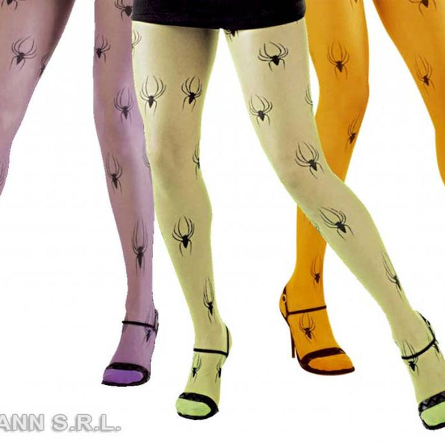 Halloweenaccessoires: Panty met spinnen in 3 kleuren