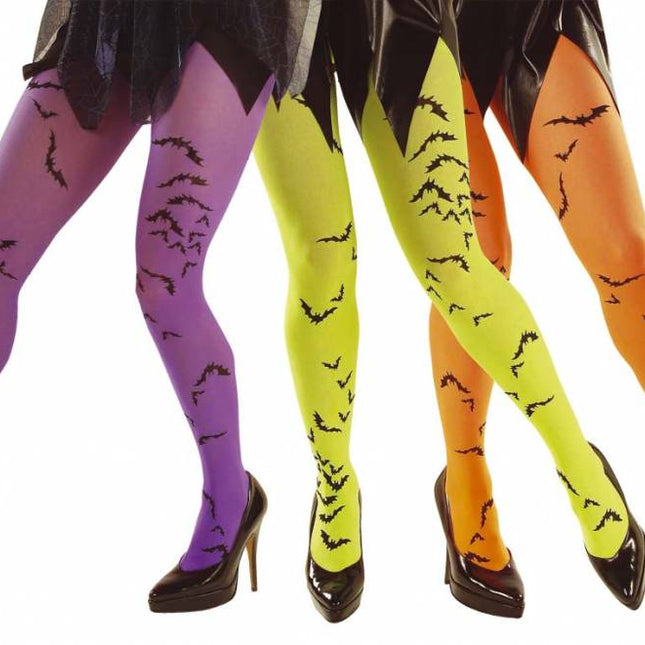 Halloweenaccessoires: Panty met vleermuizen in 3 kleuren