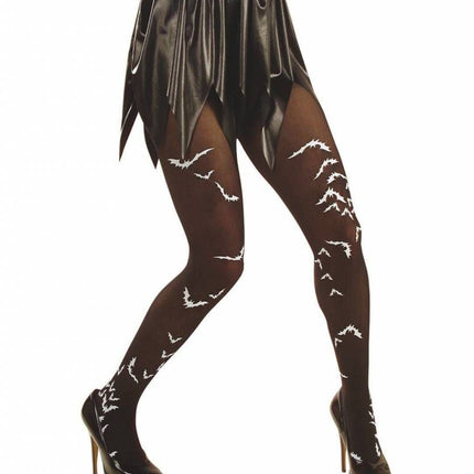Halloweenaccessoires panty zwart met vleermuizen