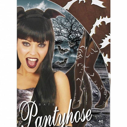 Halloweenaccessoires panty zwart met vleermuizen