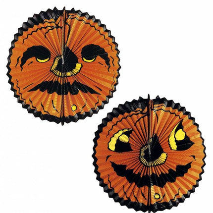 Halloweenaccessoires pompoen lampionsdubbel gezicht 40cm doorsnee