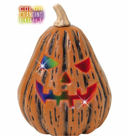 Halloweenaccessoires pompoen peervorm met veranderend licht 17x23cm