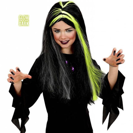 Halloweenaccessoires pruik heks kind