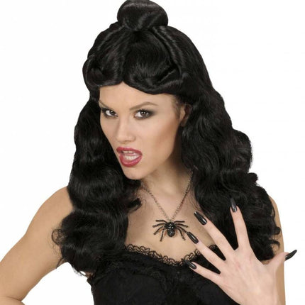 Halloweenaccessoires pruik Western Belle zwart