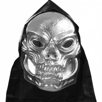 Halloweenaccessoires pvc schedelmasker metalic met kap