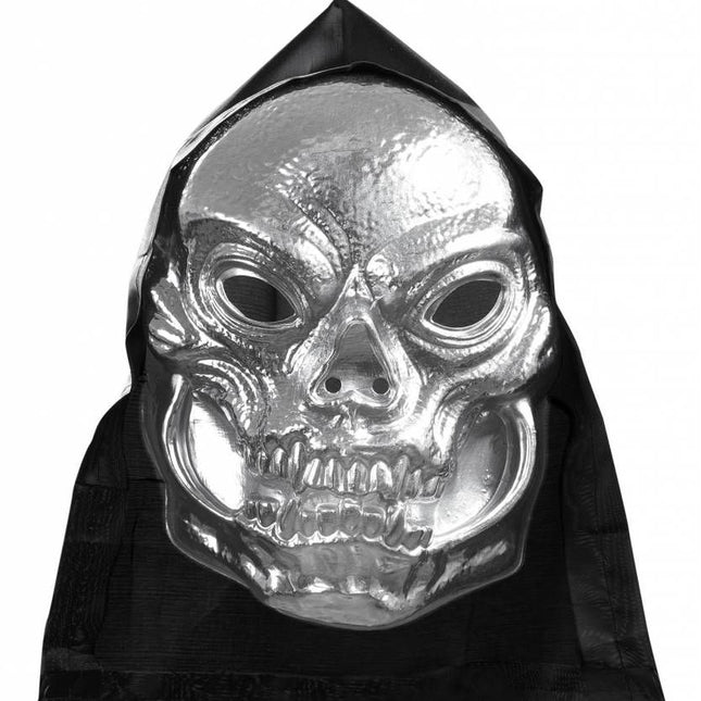 Halloweenaccessoires pvc schedelmasker metalic met kap