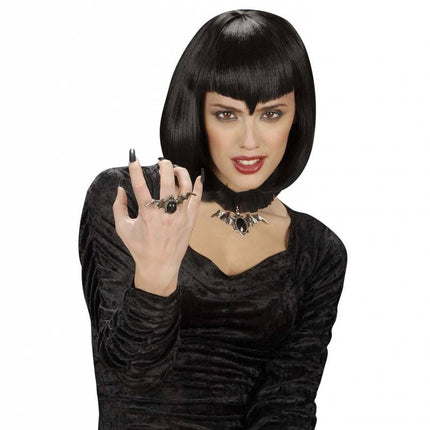Halloweenaccessoires ring vleermuis met zwarte gemsteen