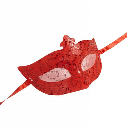 Halloweenaccessoires rood oogmasker met pailletten en tule