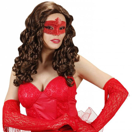 Halloweenaccessoires rood oogmasker met pailletten en tule