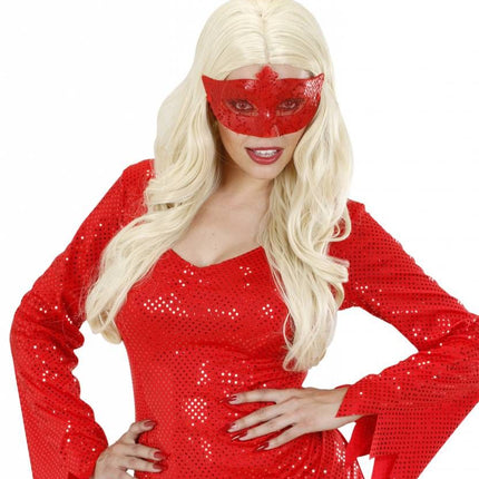 Halloweenaccessoires rood oogmasker met pailletten en tule