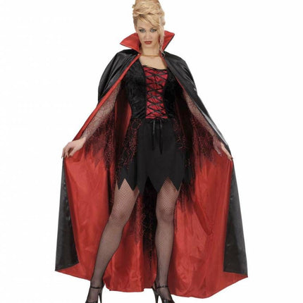 Halloweenaccessoires satijnen cape zwart/rood 158 cm