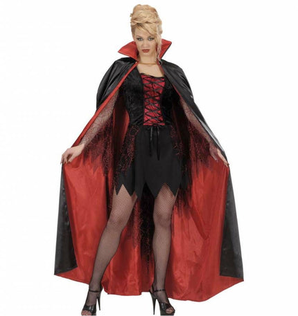 Halloweenaccessoires satijnen cape zwart/rood 158 cm