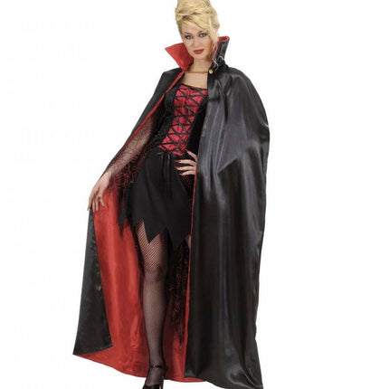 Halloweenaccessoires satijnen cape zwart/rood 158 cm