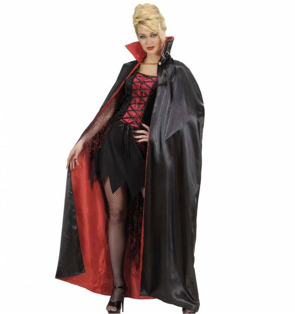 Halloweenaccessoires satijnen cape zwart/rood 158 cm