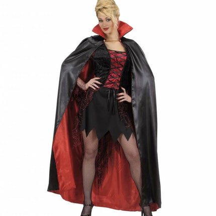Halloweenaccessoires satijnen cape zwart/rood 158 cm