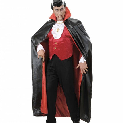 Halloweenaccessoires satijnen cape zwart/rood 158 cm