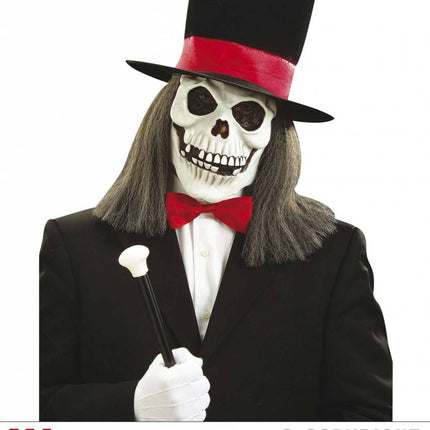 Halloweenaccessoires schedelmasker met hoed en haar
