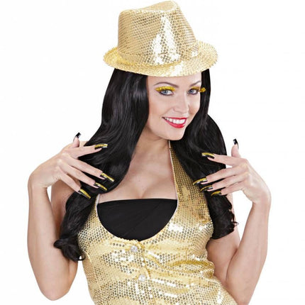 Halloweenaccessoires set oogwimpers goud met 10 glitternagels