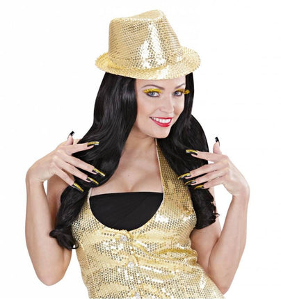 Halloweenaccessoires set oogwimpers goud met 10 glitternagels