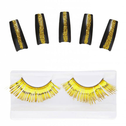 Halloweenaccessoires set oogwimpers goud met 10 glitternagels