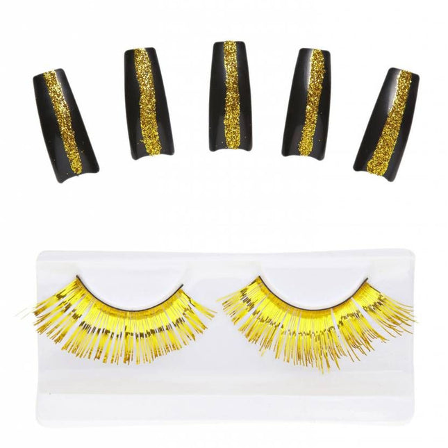 Halloweenaccessoires set oogwimpers goud met 10 glitternagels