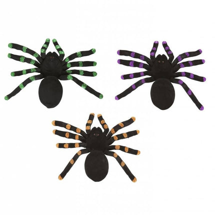 Halloweenaccessoires set van 2 spinnen met glitter accenten 24cm