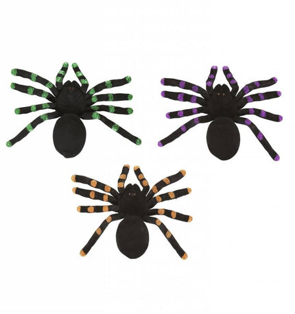 Halloweenaccessoires set van 2 spinnen met glitter accenten 24cm