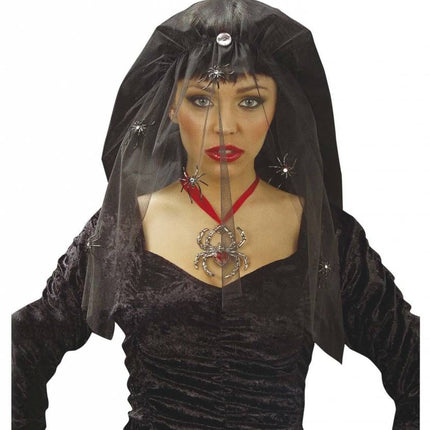Halloweenaccessoires sluier met diamanten en spinnen
