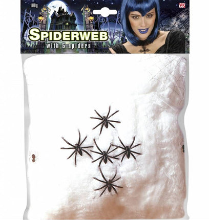 Halloweenaccessoires spinnenweb 100 gram met 5 spinnen
