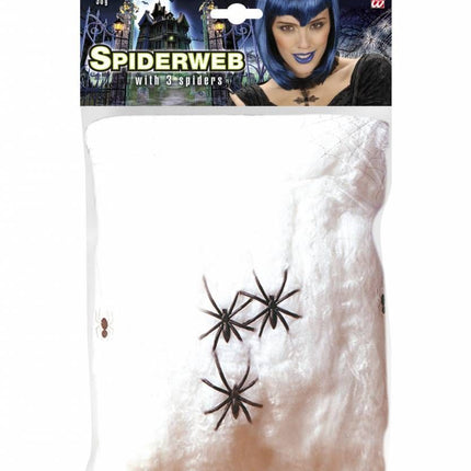 Halloweenaccessoires spinnenweb 50 gram met 3 spinnen