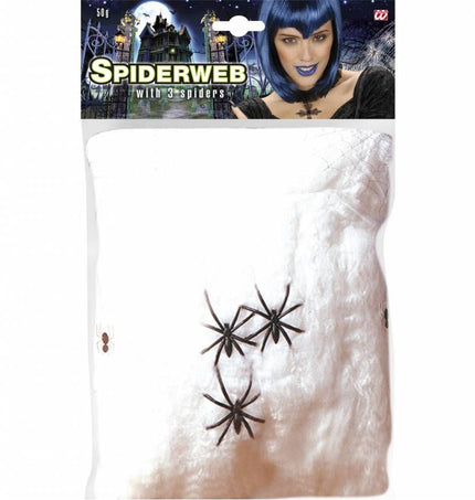 Halloweenaccessoires spinnenweb 50 gram met 3 spinnen