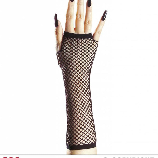 Halloweenaccessoires vingerloze nethandschoenen zwart