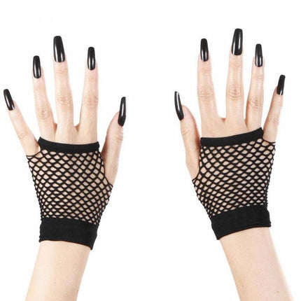 Halloweenaccessoires vingerloze nethandschoenen zwart