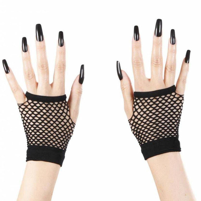 Halloweenaccessoires vingerloze nethandschoenen zwart