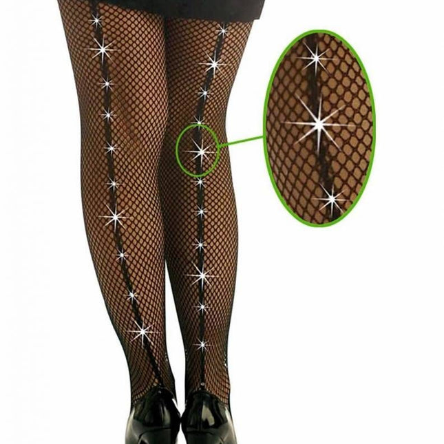 Halloweenaccessoires visnetpantyzwart met edelsteentjes