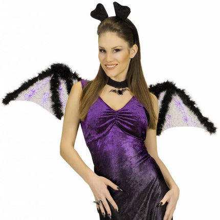 Halloweenaccessoires vleugels vleermuis met marabou