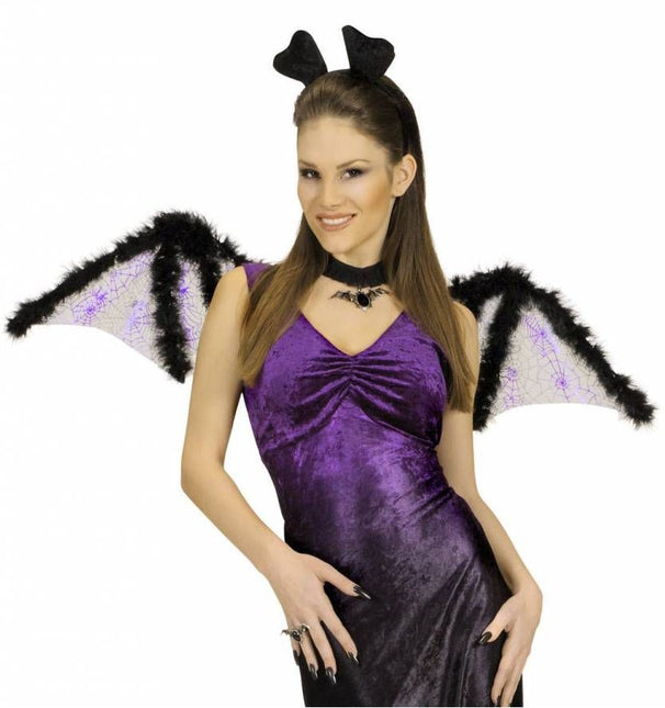 Halloweenaccessoires vleugels vleermuis met marabou