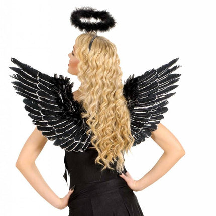 Halloweenaccessoires vleugels zwart met zilver glitter 86x42cm