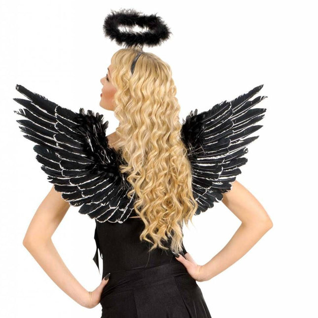 Halloweenaccessoires vleugels zwart met zilver glitter 86x42cm