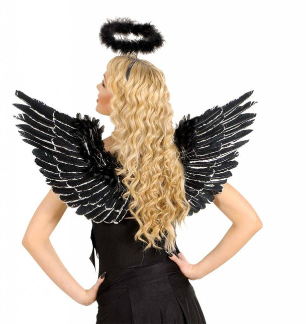 Halloweenaccessoires vleugels zwart met zilver glitter 86x42cm