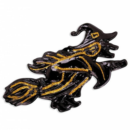 Halloweenaccessoires wanddecoratie heks met glittergoud